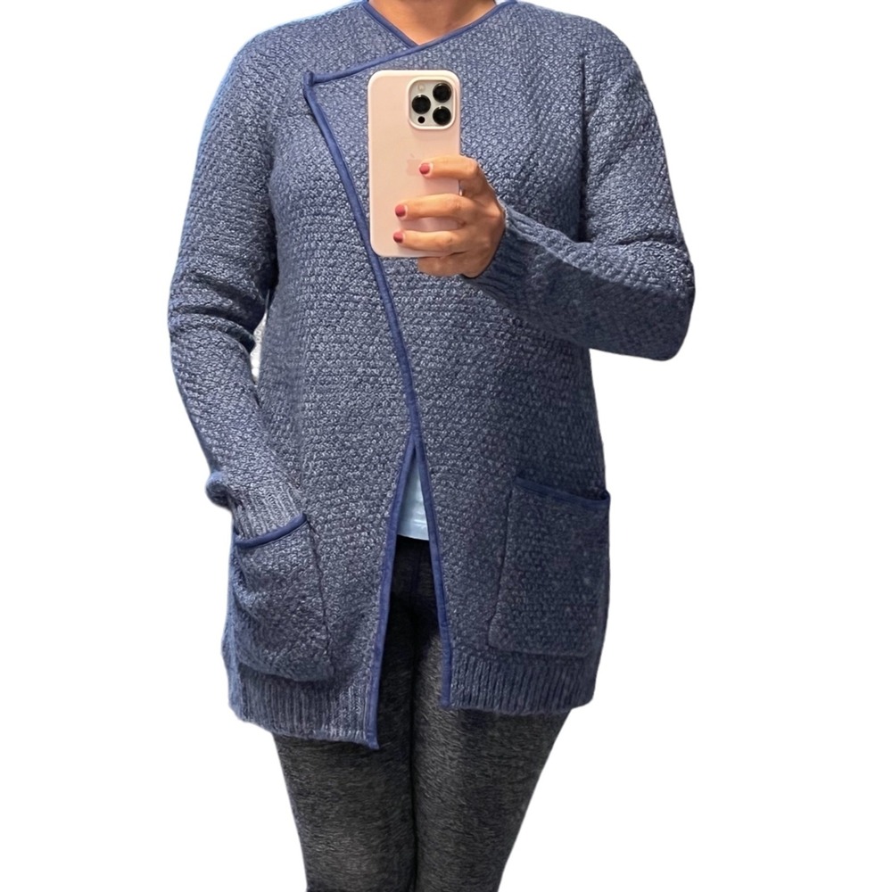 Logo Lori Goldstein Blue ‎ Open Cardigan with Button